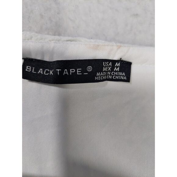 BLACK TAPE SZ M White Square Neck Puff Sleeve Tiered Midi Dress NWT B134 - Picture 7 of 10